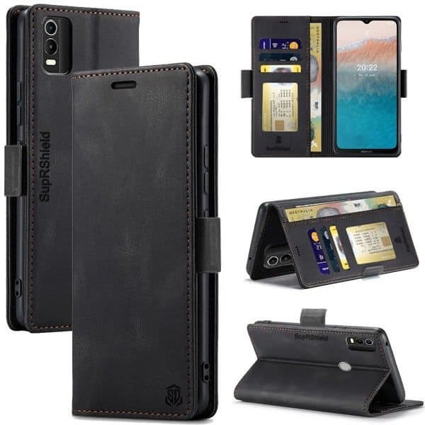 For Nokia C21 Plus Case RFID Blocking Retro Flip Premium Leather Card Holder Wallet Cover – (Black) For Nokia C21 Plus Case RFID Blocking Retro Flip Premium Leather Card Holder Wallet Cover – (Black)